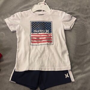 Hurley Patriotic Graphic Tee and Navy Shorts